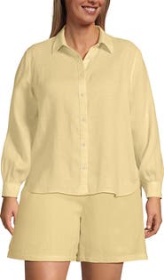 Lands' End Plus Size Linen Long Sleeve Feminine Shirt