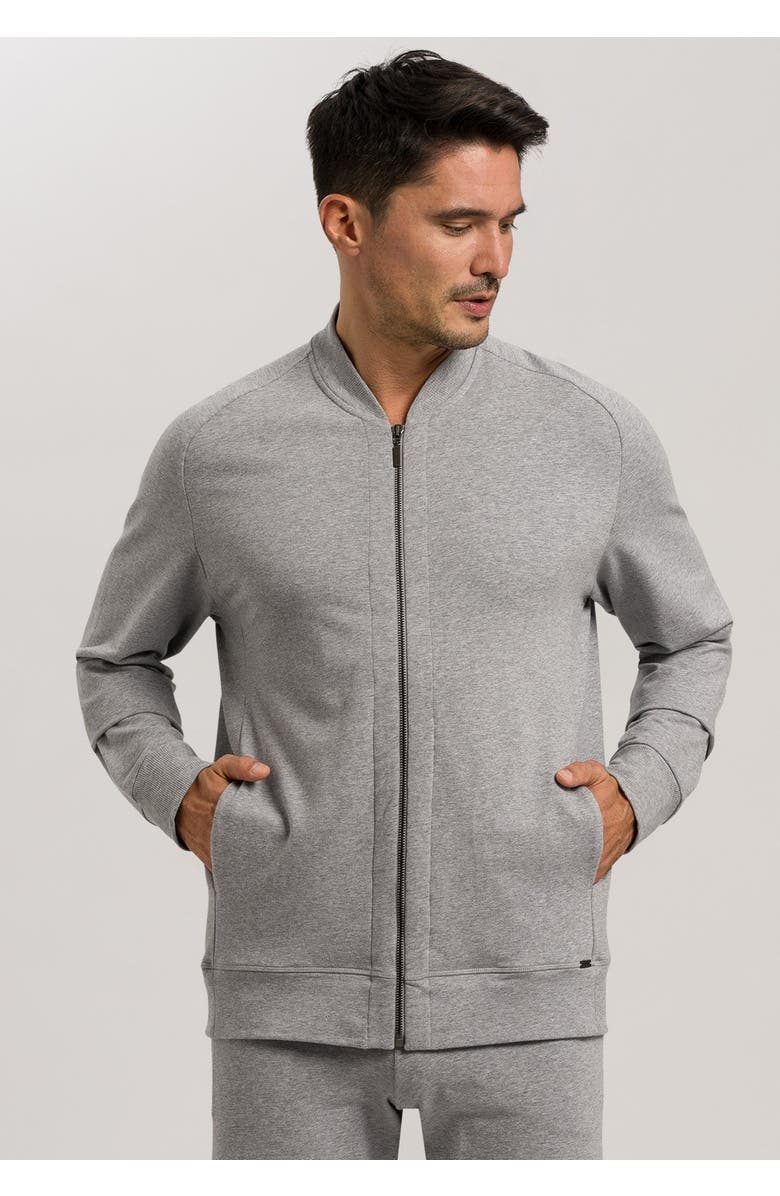 Hanro Living Cotton Zip-Up Jacket, Alternate, color, Grey Melange