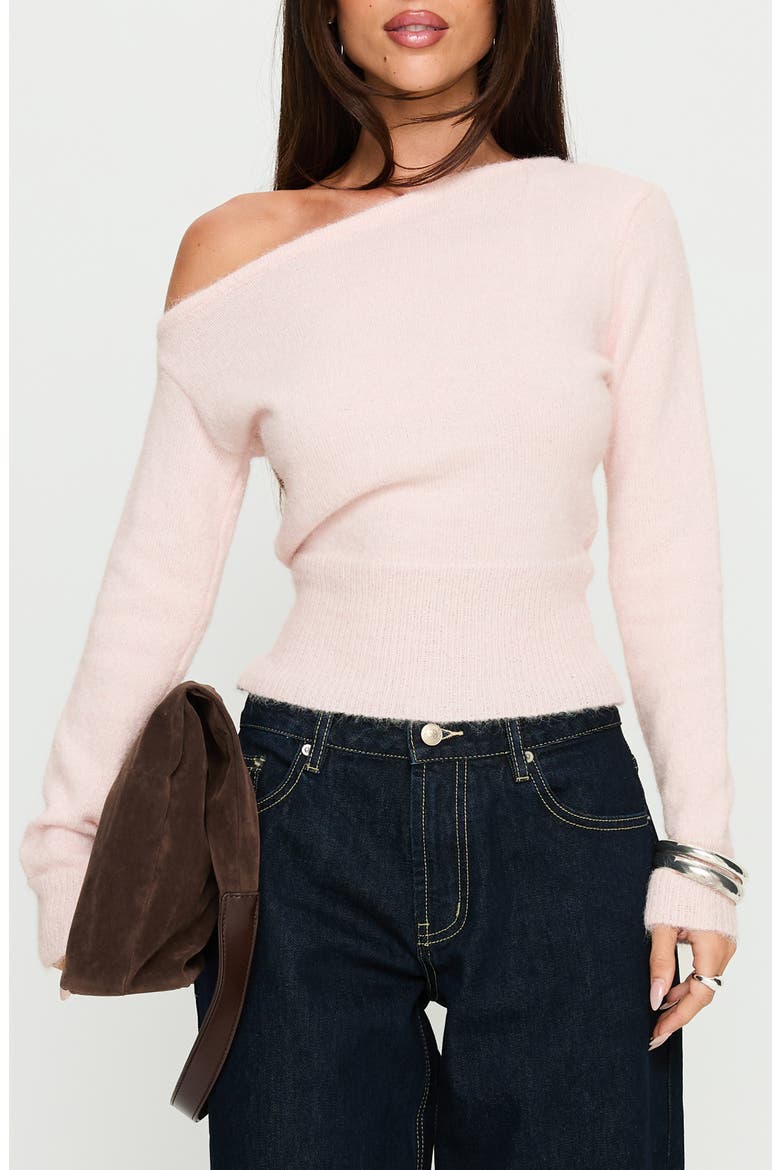 Selbey Fluffy One-Shoulder Sweater, Main, color, PINK