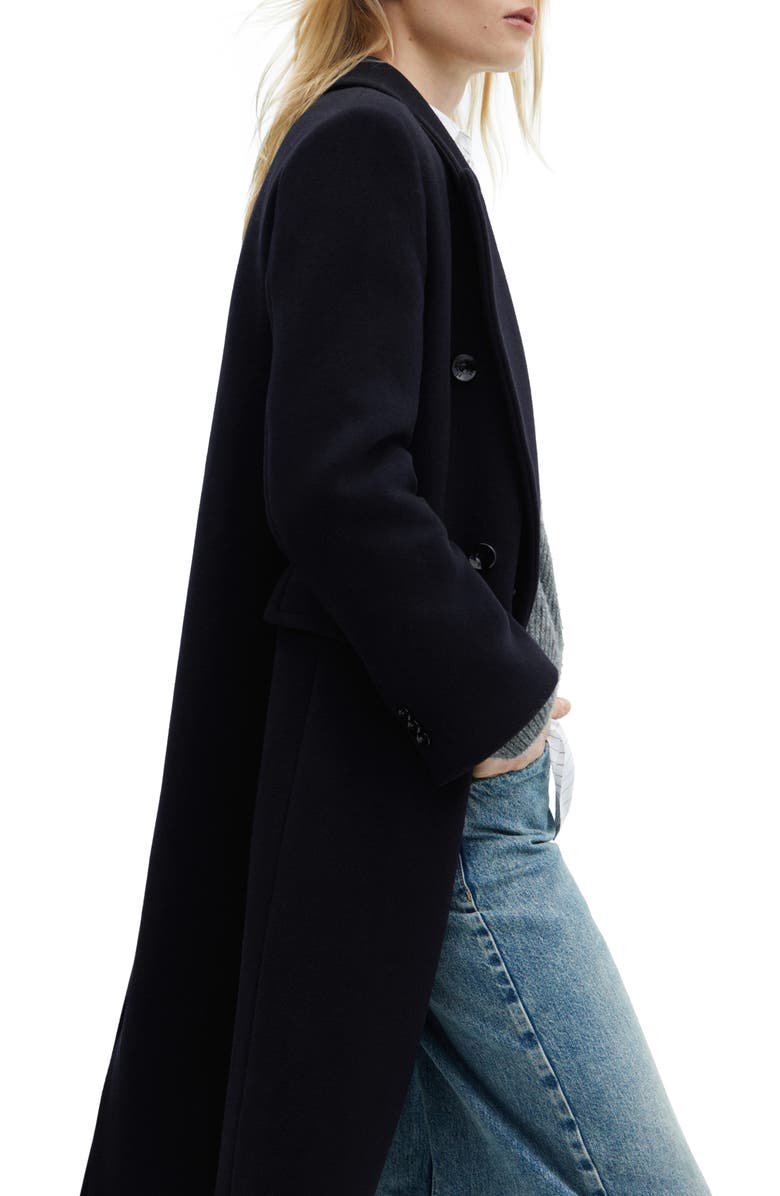 MANGO Double Breasted Virgin Wool Blend Coat, Alternate, color,