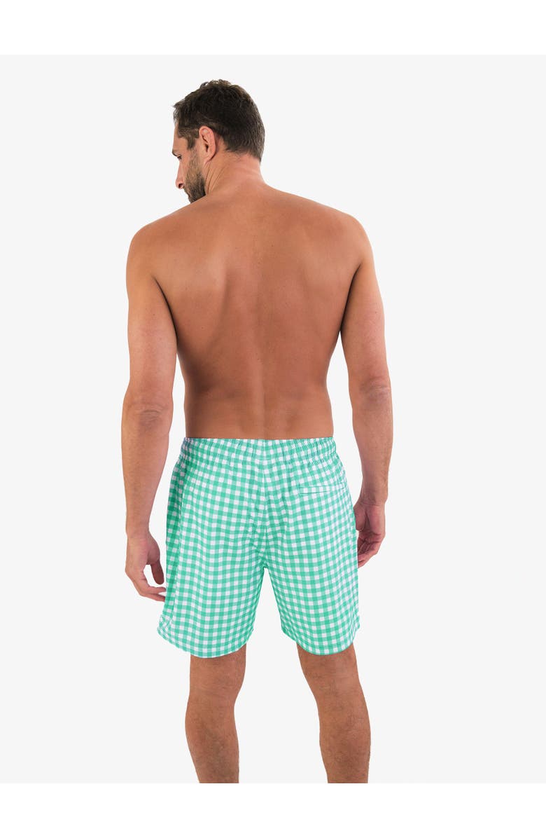 RuggedButts UPF50+ Sun Protected Men's Stretch Swim Trunks, Alternate, color, Spring Bud Gingham