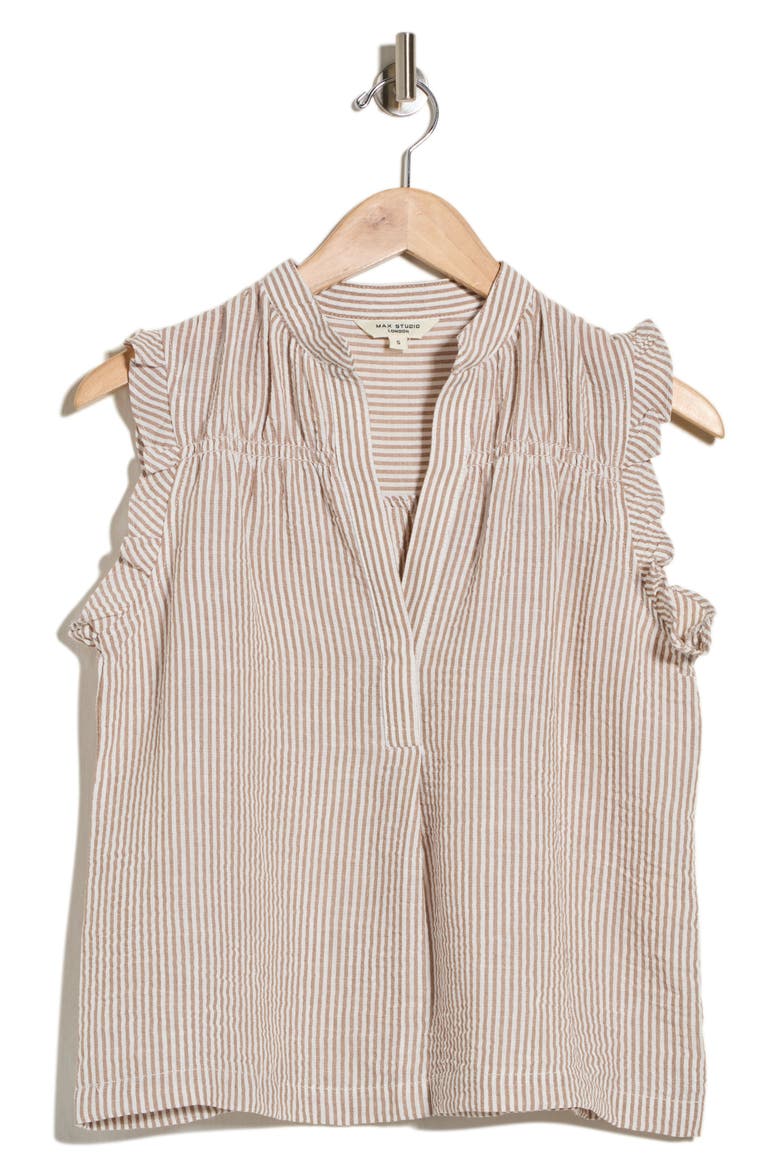 Ruffle Sleeveless Top, Alternate, color, TRUFFLE WHITE MINI STRIPE