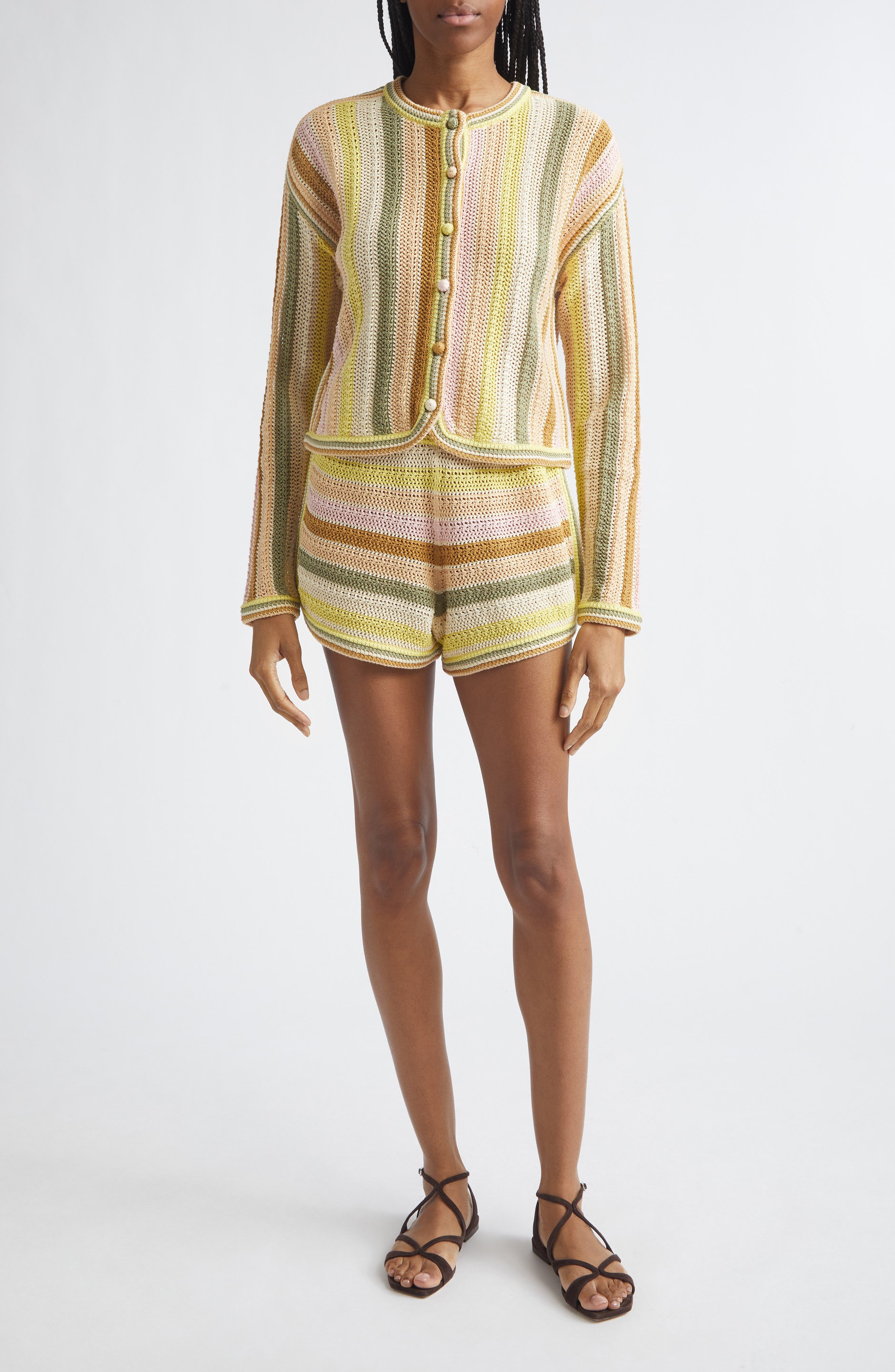 Zimmermann Indra Stripe Cotton Open Stitch Cardigan (Women