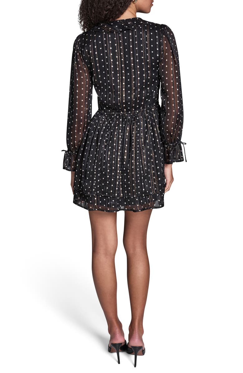BCBG Metallic Stripe Polka Dot Long Sleeve Minidress, Alternate, color, Black.linen Dot