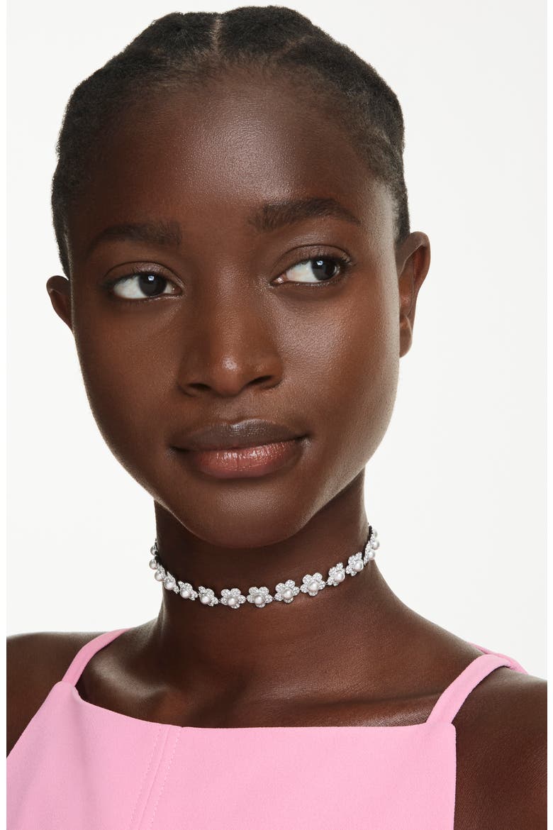 x Ariana Grande Crystal Faux Pearl Choker Necklace, Alternate, color, SILVER/ WHITE