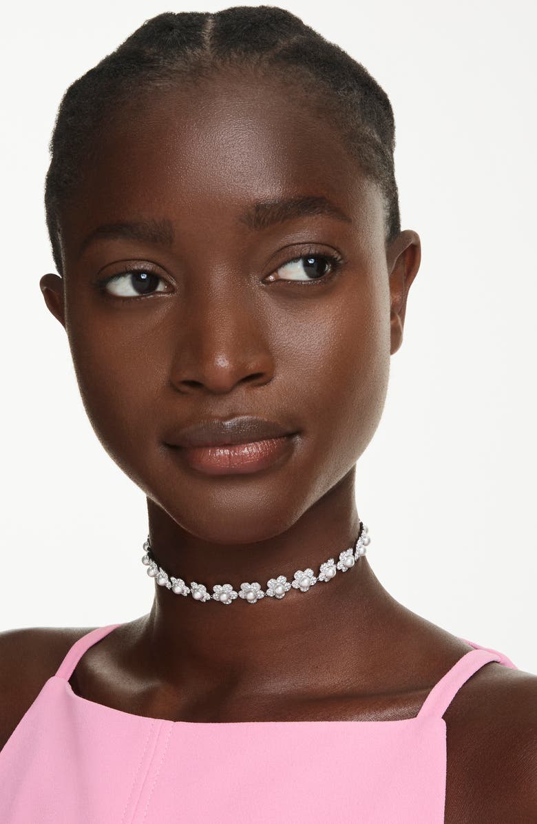 Swarovski x Ariana Grande Crystal Faux Pearl Choker Necklace, Alternate, color, Silver/ White