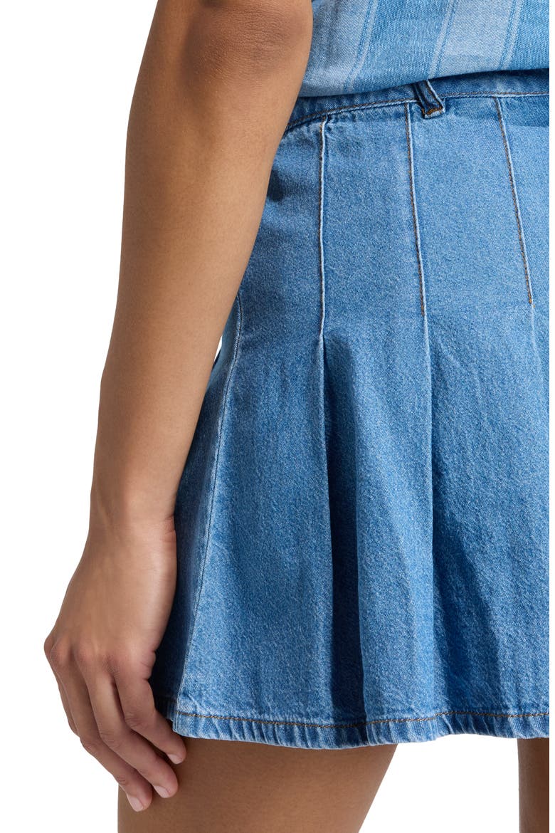 Pleated Denim Miniskirt, Alternate, color, INDIGO DENIM