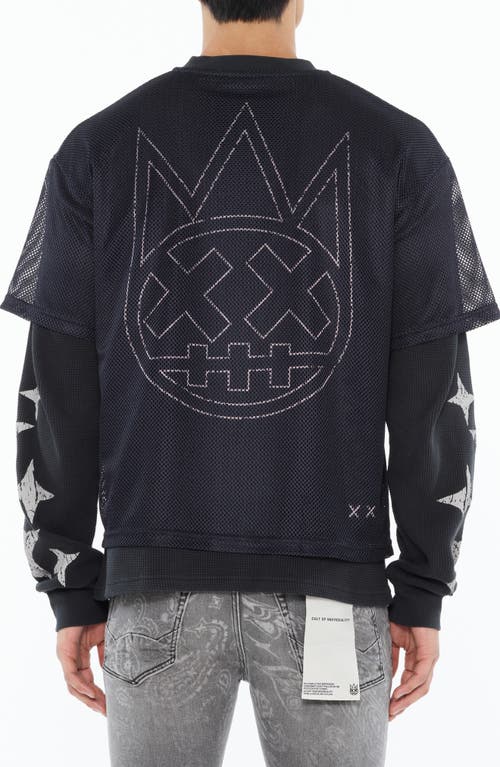 CULT OF INDIVIDUALITY CULT OF INDIVIDUALITY THERMAL SLEEVE COTTON MESH GRAPHIC T-SHIRT