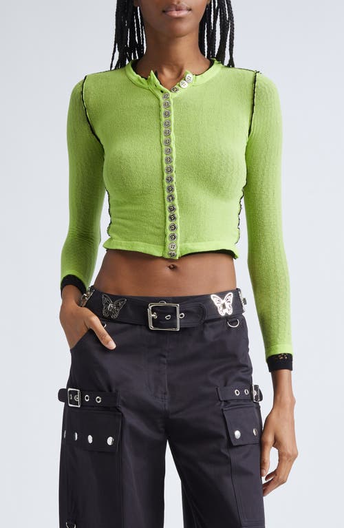 Chopova Lowena Fishnet Layered Crop Cardigan In Green