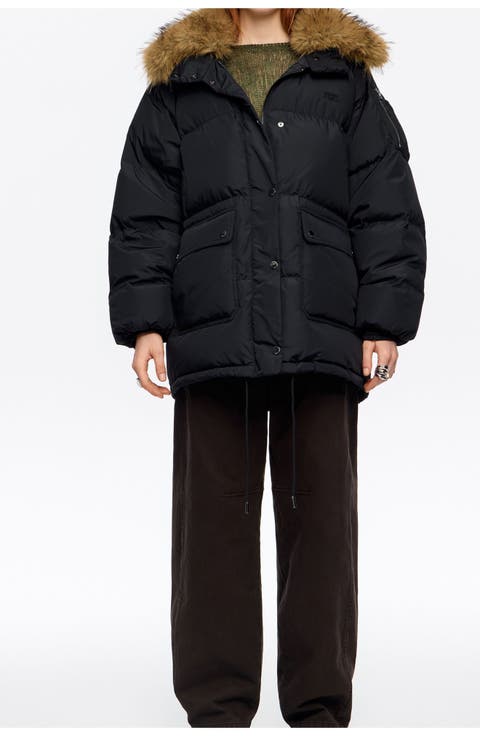 Down Jacket With Fur Collar Adjustable Hem