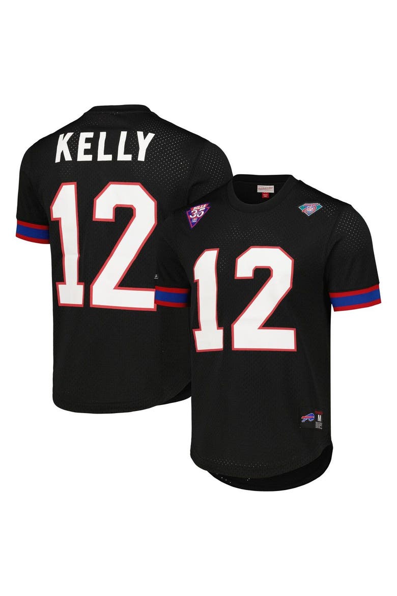 Men's Mitchell & Ness Jim Kelly Black Buffalo Bills Retired Player Name & Number Mesh Top, Main, color, Black