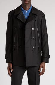 TOM FORD Leather Trimmed Brushed Cotton Satin Peacoat