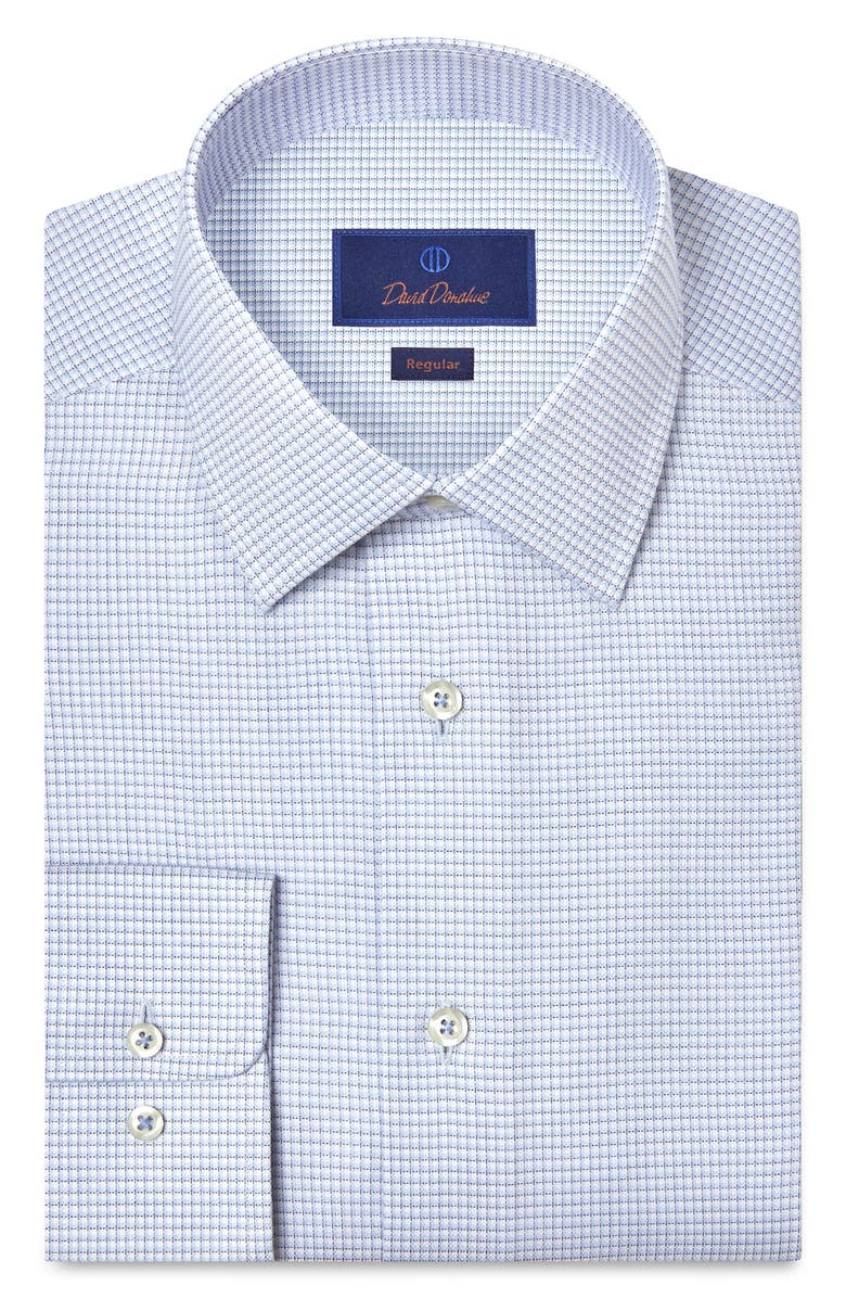 David Donahue Regular Fit Microcheck Cotton Dress Shirt, Main, color, Sky