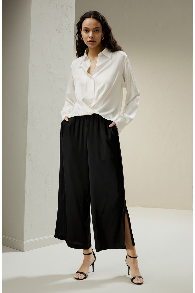 Women's Hem Pleated Silk Blouse, Alternate, color, White
