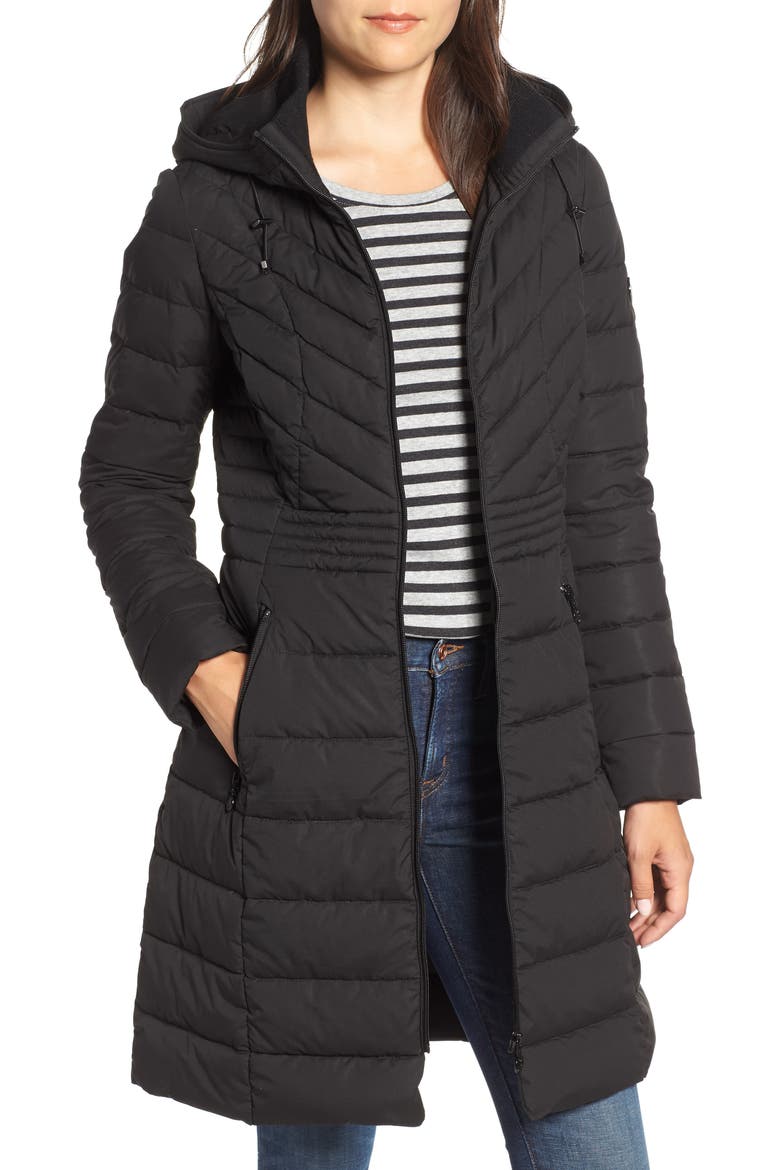 Stretch Quilted Walker Coat, Main, color, BLACK
