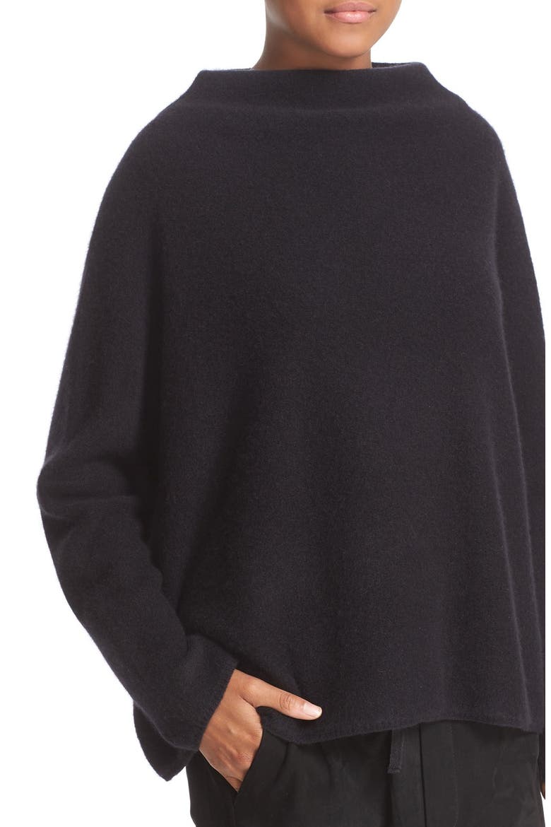 Funnel Neck Cashmere Sweater, Alternate, color, BLACK