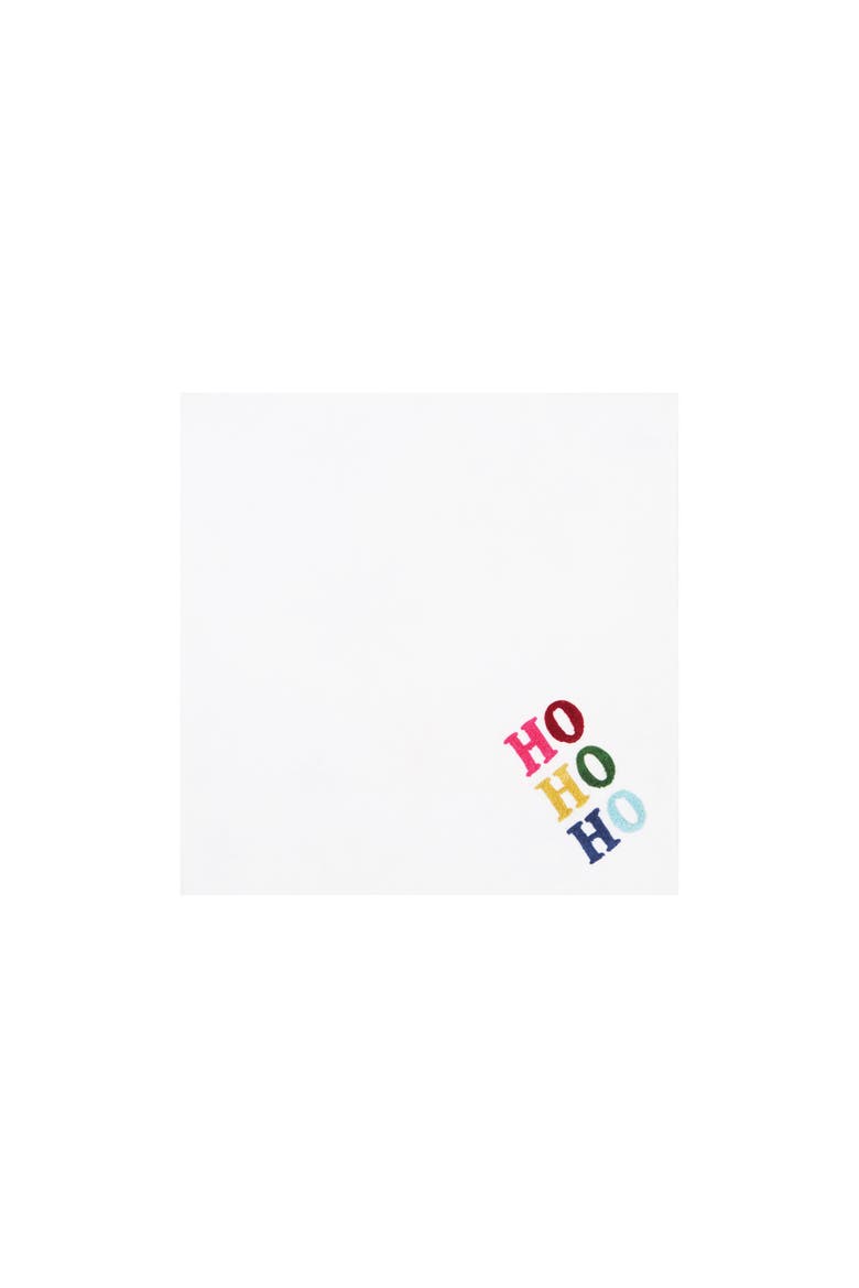 Rainbow "HO HO HO" 100% Cotton Christmas Set of 4 Cloth Napkins, Alternate, color, White