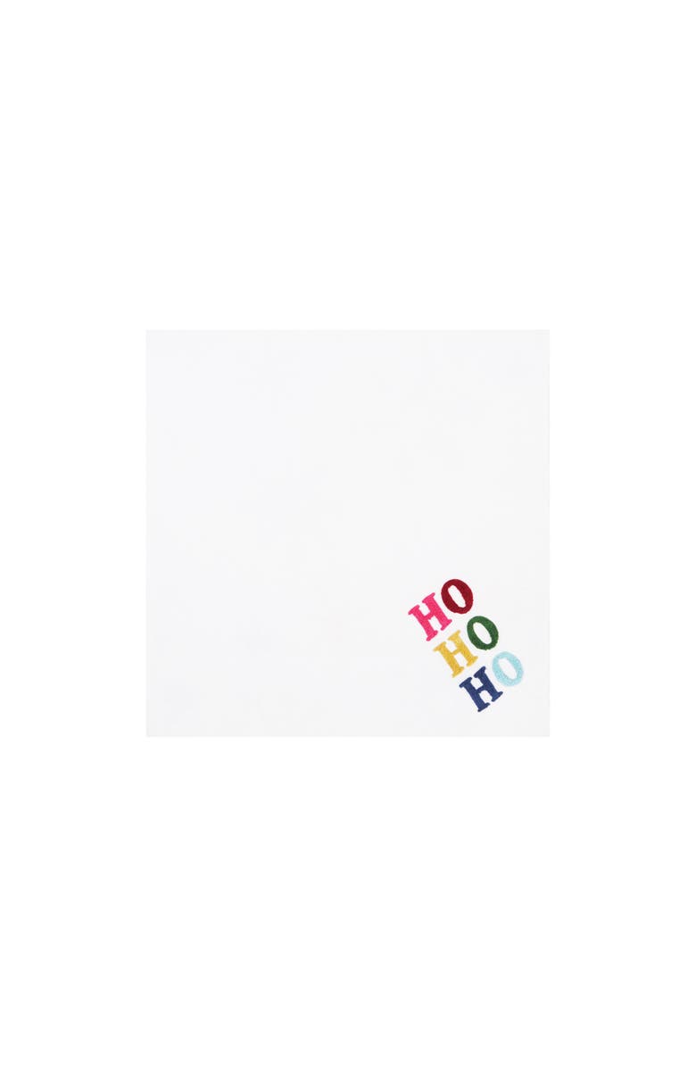 carol & frank Rainbow "HO HO HO" 100% Cotton Christmas Set of 4 Cloth Napkins, Alternate, color, White