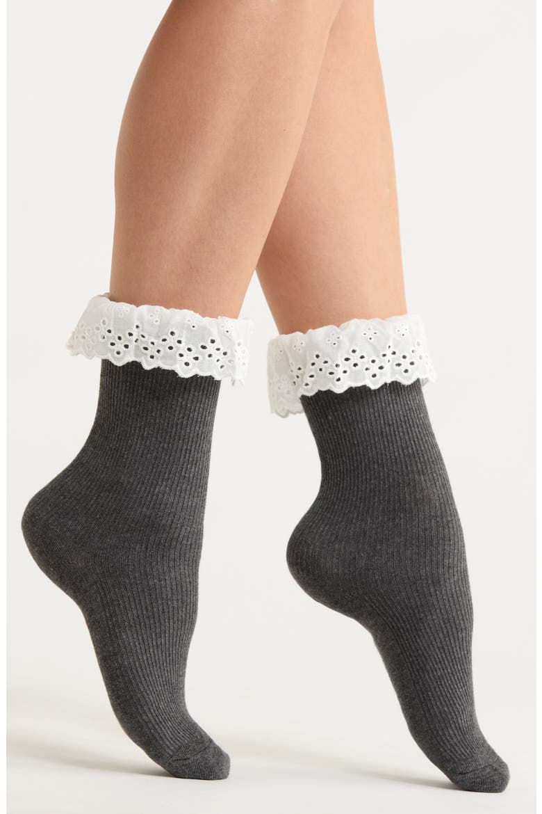 Tabitha Ruffle Ankle Socks, Main, color, SLATE