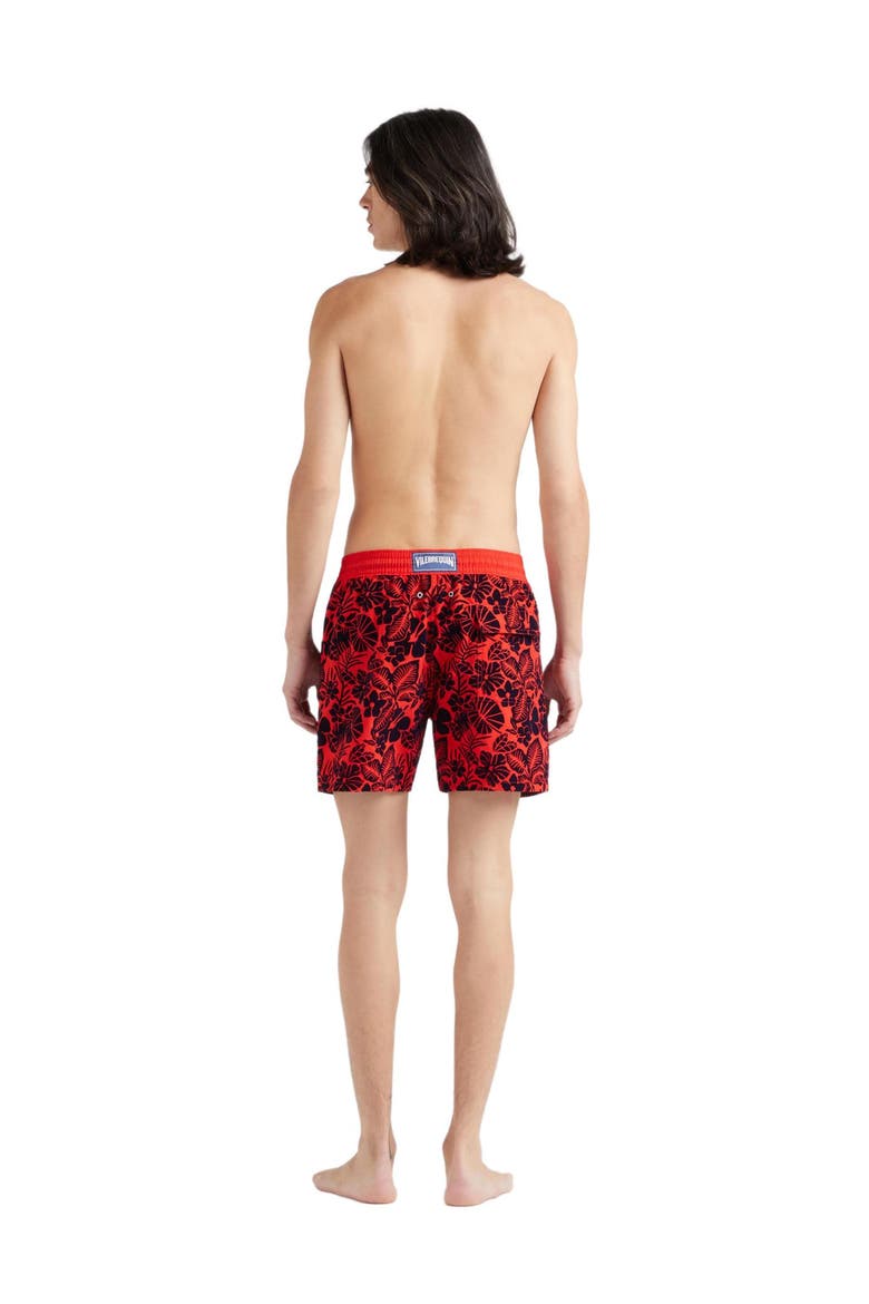 Men's Flowers Flocked Swim Shorts, Alternate, color, COQUELICOT
