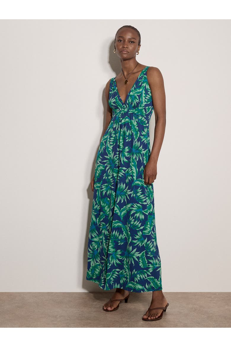 Vintage Tropical Leaf Maxi Dress, Main, color, Blue