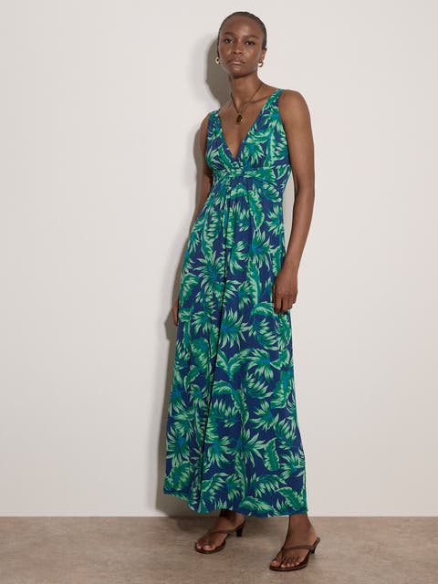 Vintage Tropical Leaf Maxi Dress