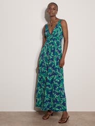 Apricot Vintage Tropical Leaf Maxi Dress