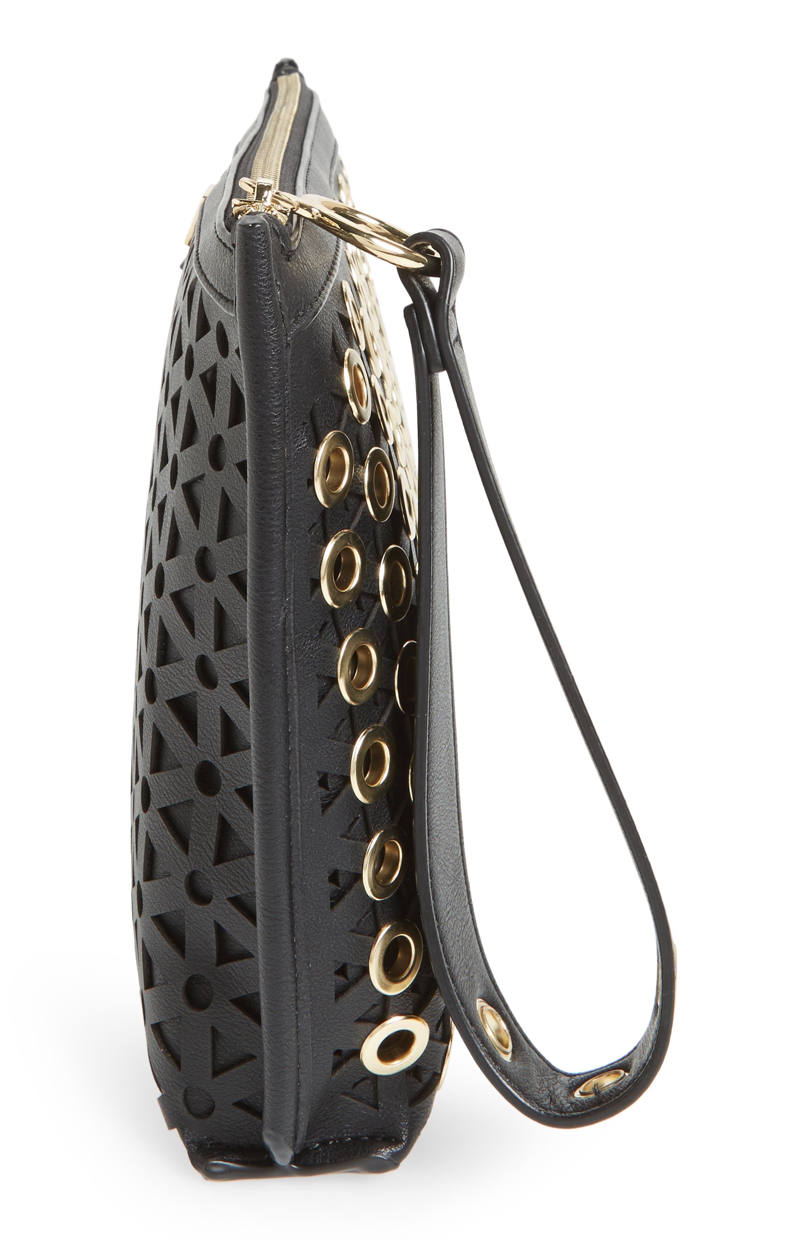 Skyler Faux Leather Clutch, Alternate, color, BLACK