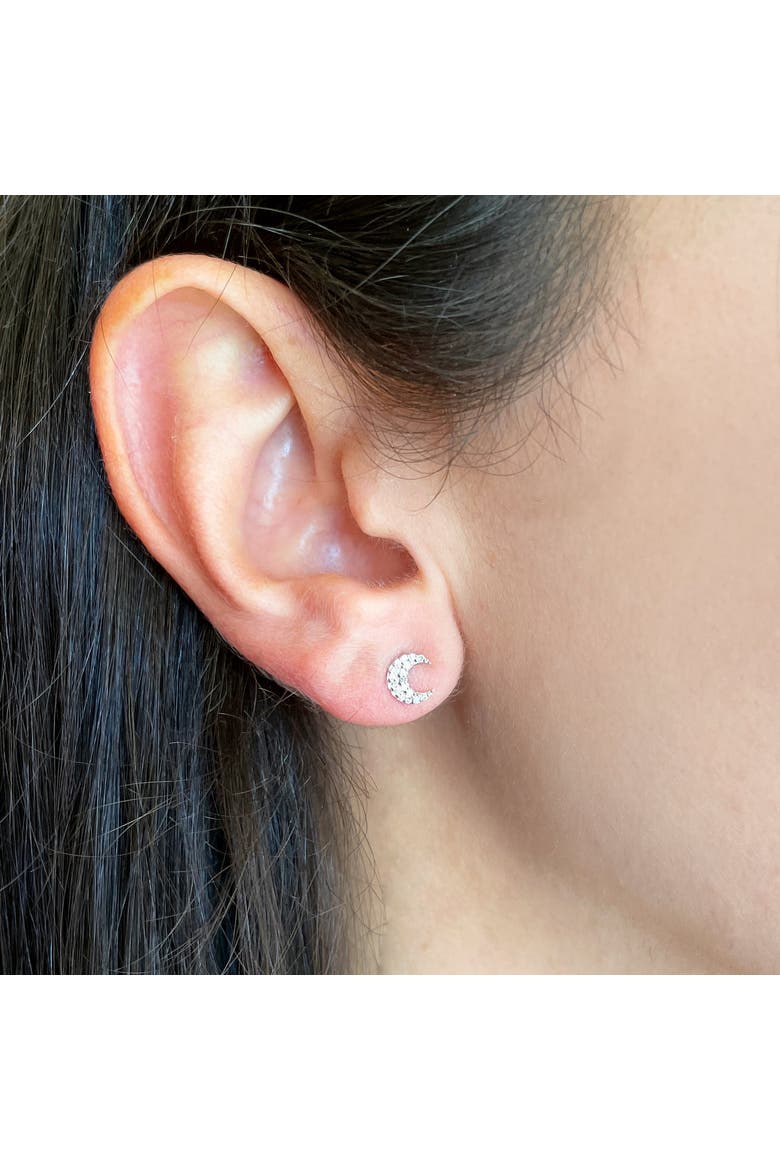 Diamond Moon Stud Earrings, Alternate, color, White Gold