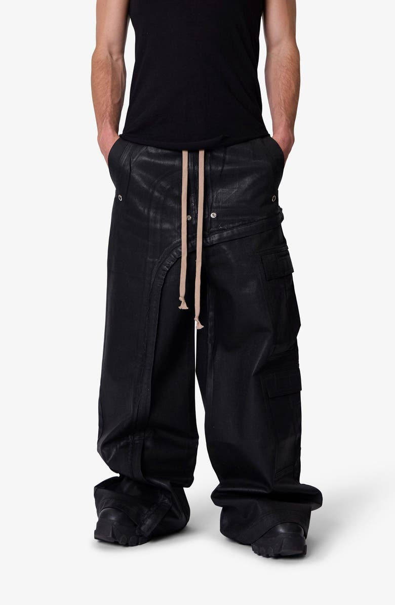 mnml Rave Waxed Oversize Cargo Pocket Pants, Alternate, color, Black