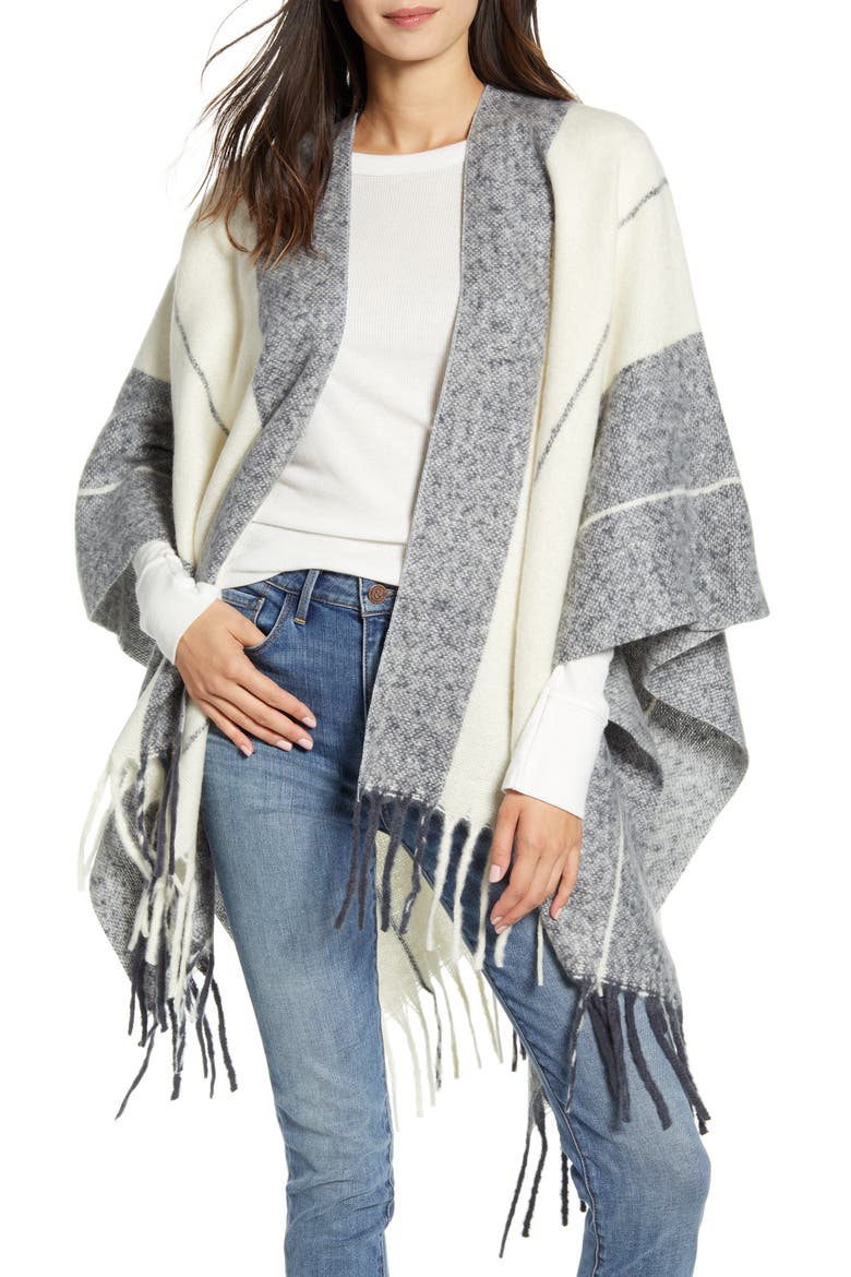 Stripe Blanket Ruana, Main, color, NAVY COMBO
