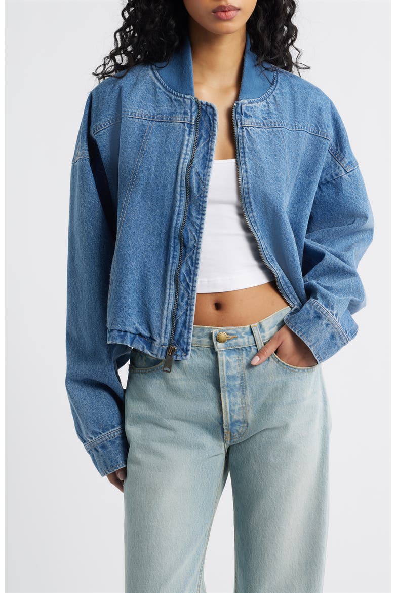 Relaxed Fit Denim Flight Jacket, Main, color, DENIM BLUE