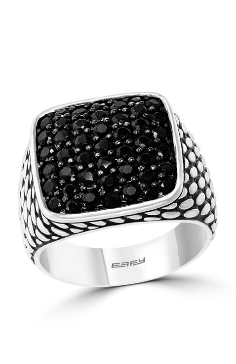 Sterling Silver Black Spinel Pavé Ring