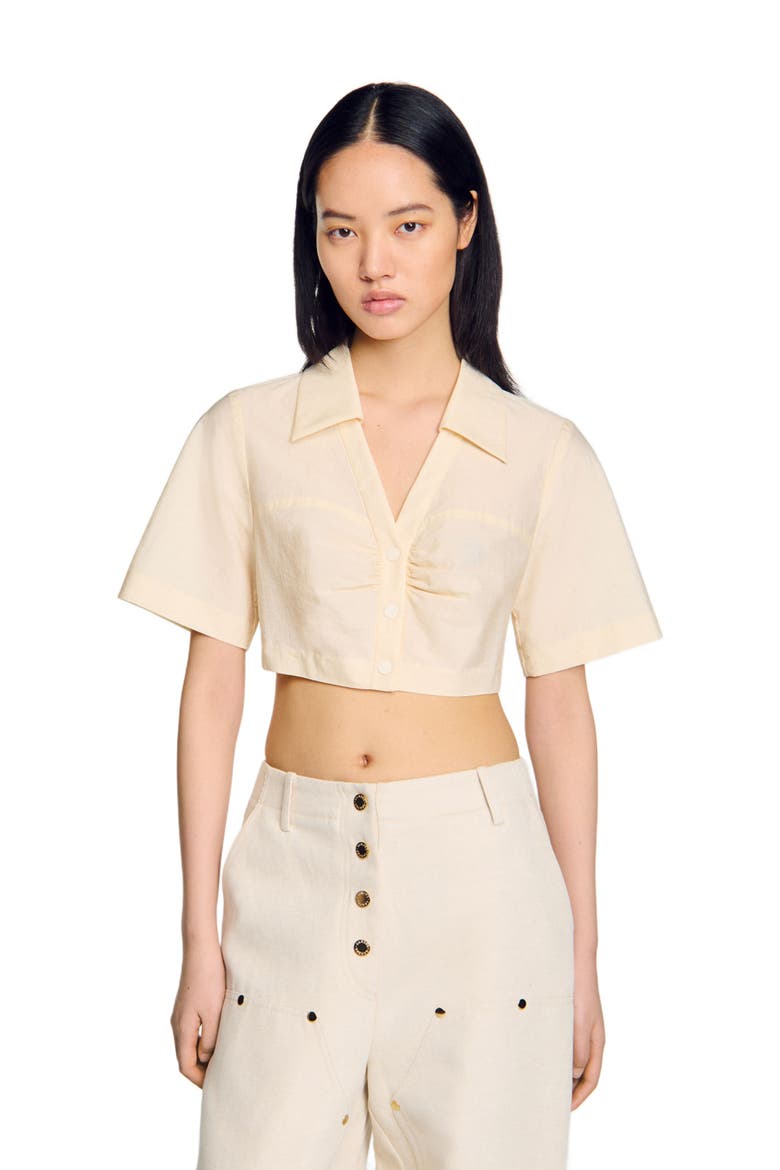Cropped gathered shirt, Alternate, color, Ecru