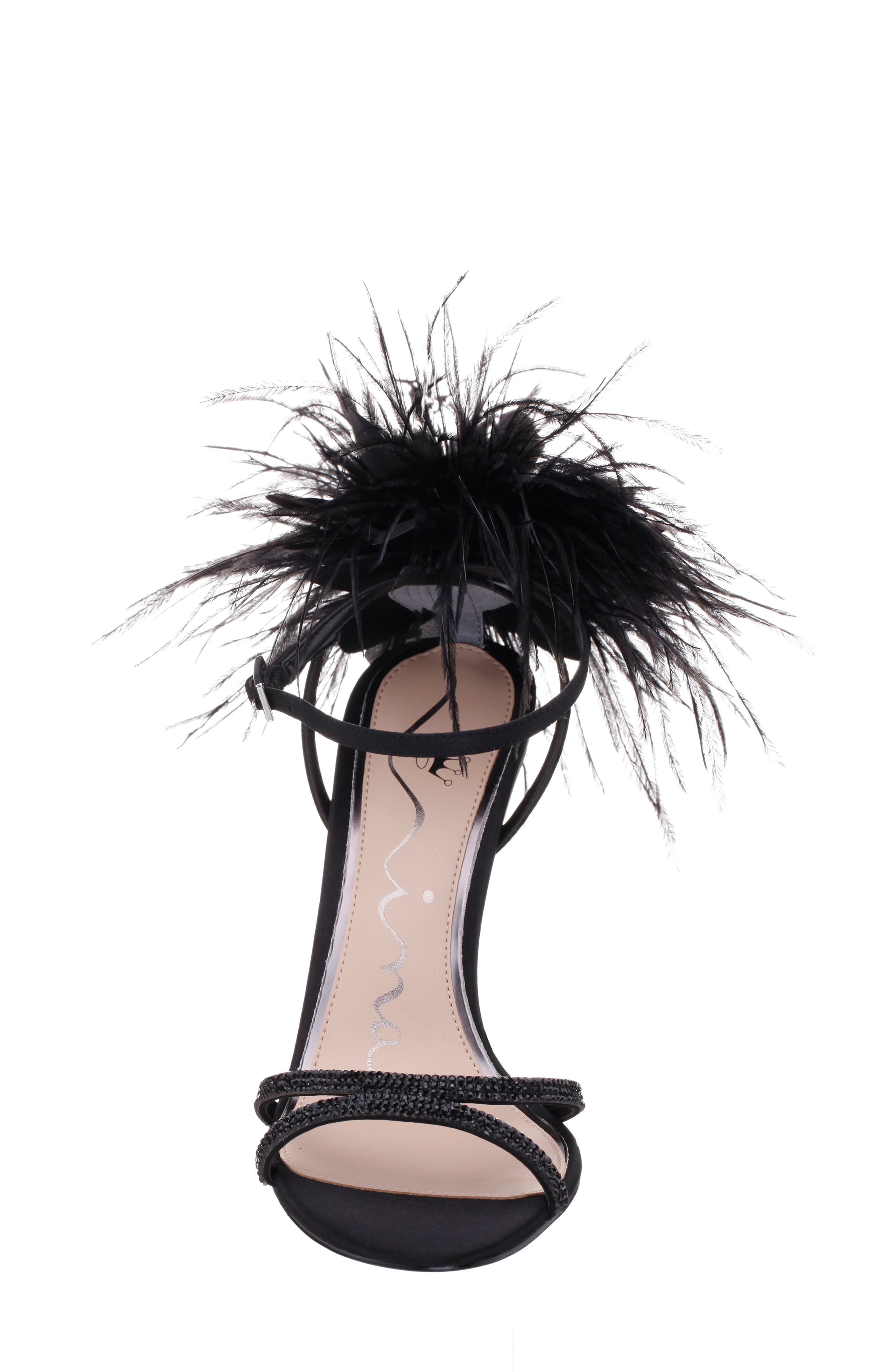 Nina Demi Faux Feather Ankle Strap Sandal, Alternate, color, 