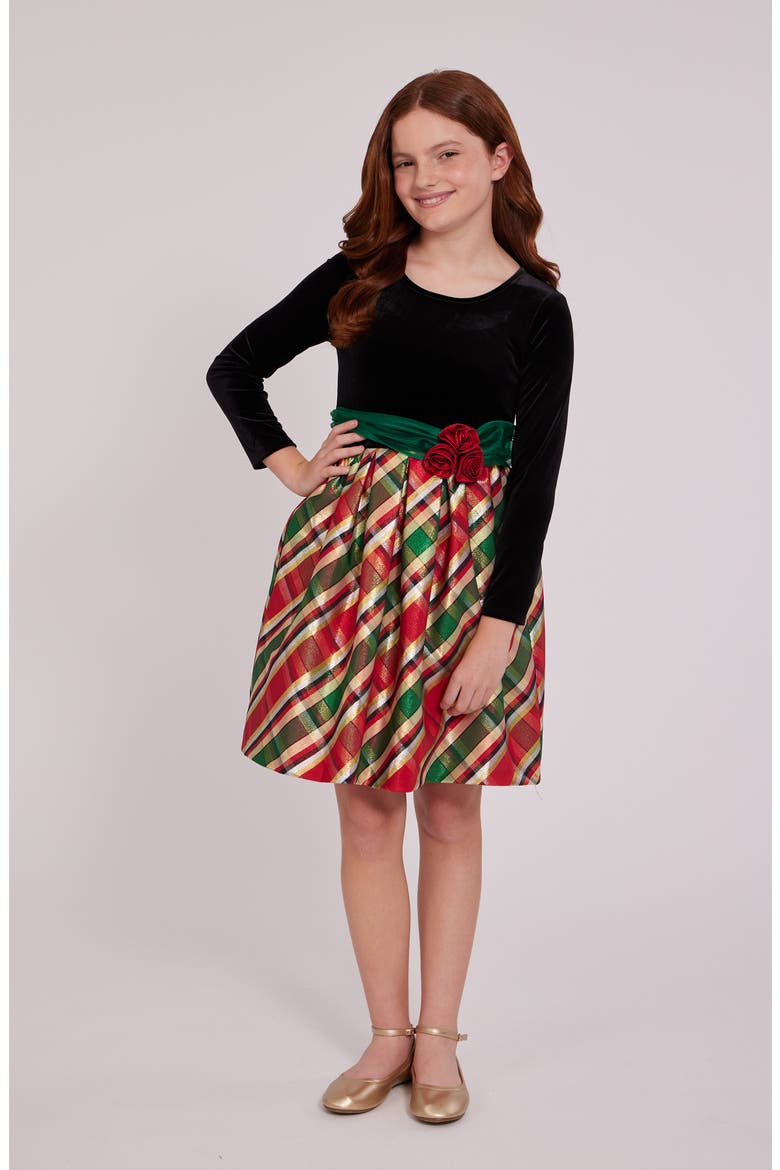 Kids' Plaid Fit & Flare Dress, Alternate, color, RED