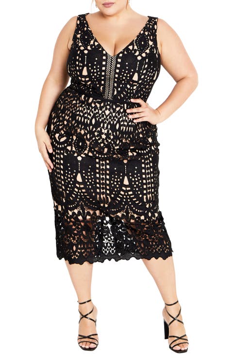 All Class Lace Overlay Sheath Dress (Plus Size)