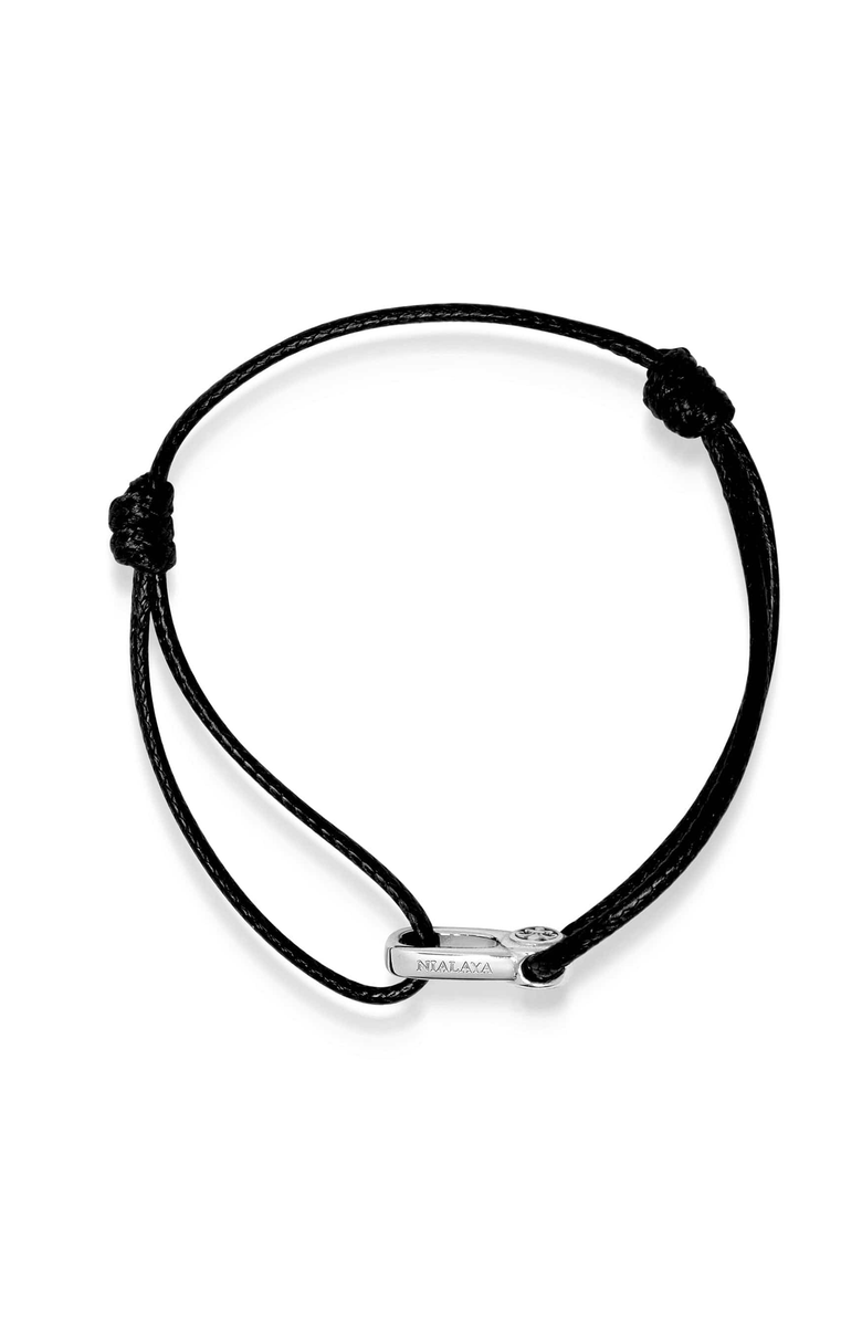 Nialaya Silver Hook Black String Bracelet, Main, color, Black