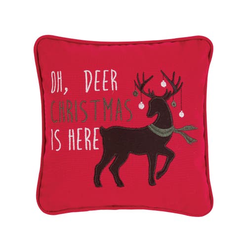 C & F Home C&f Home Oh Deer Christmas Embroidered Small Petite Throw Pillow, 10" X 10" In Red