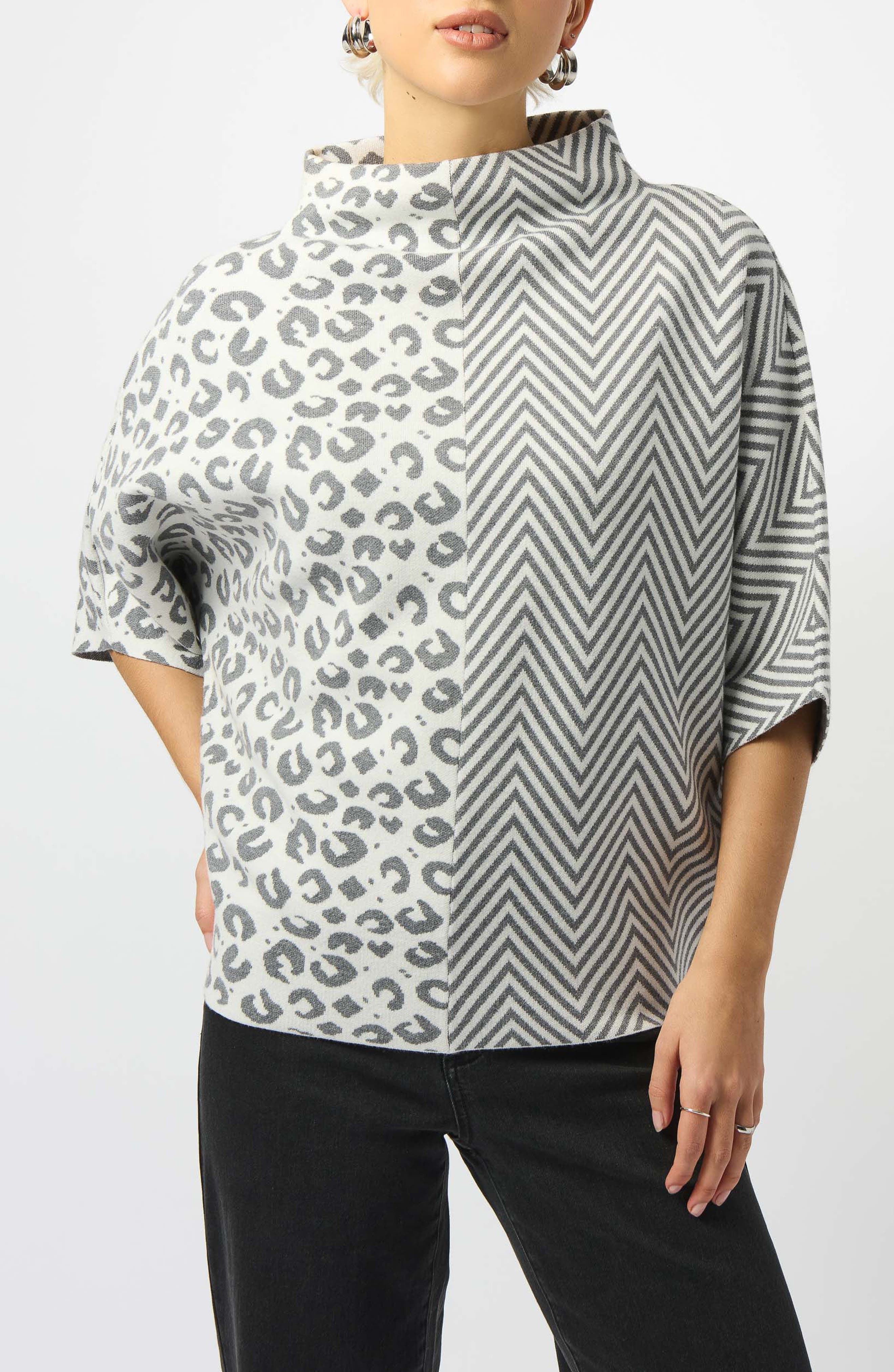 Pattern Mix Stand Collar Sweater