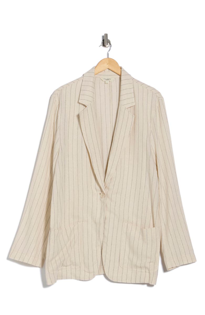 MAX STUDIO Oversize Pinstripe One-Button Blazer, Main, color, Natrual / Black Stripe