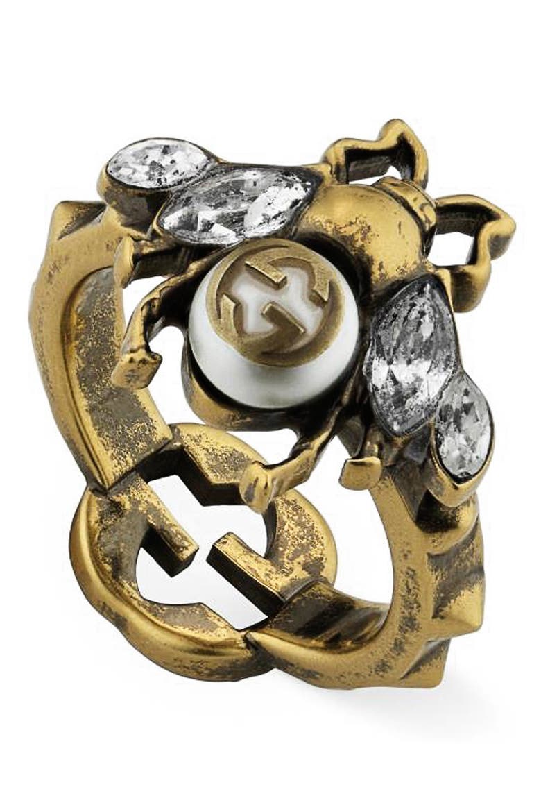 Bee Interlocking-G Ring, Alternate, color, GOLD
