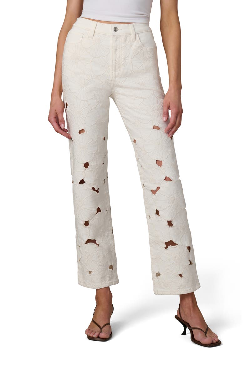 The Margot Floral Eyelet Ankle Straight Leg Jeans, Main, color, ECRU FLORAL