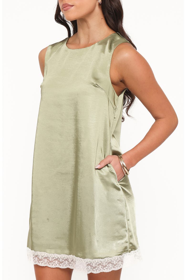 Gretel Lace Trim Satin Minidress, Alternate, color, GREEN/ CREAM
