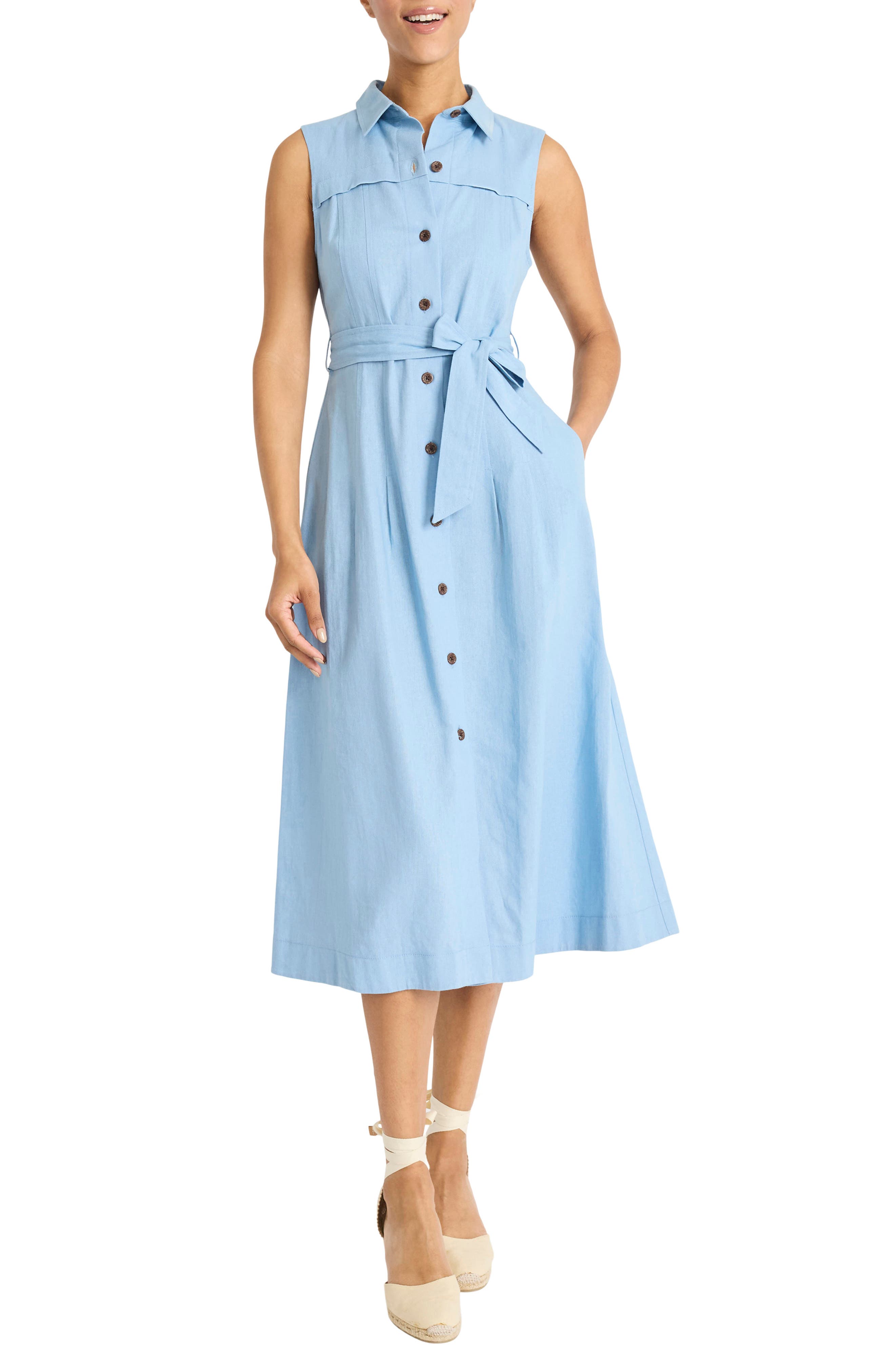 Maggy London Sleeveless Linen Blend Shirtdress