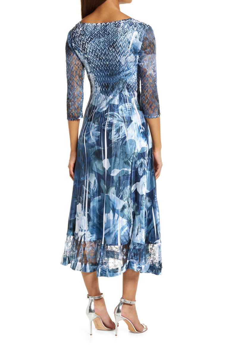 Lace Sleeve Charmeuse Midi Cocktail Dress, Alternate, color, ABSTRACT ROSE