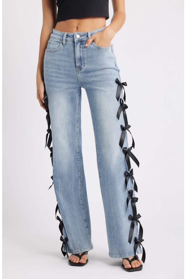 Bow High Waist Wide Leg Jeans, Main, color, LIGHT WASH