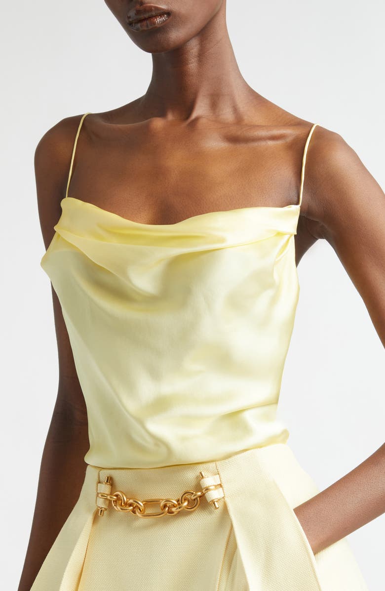 Balmain Thin Straps Silk Satin Camisole, Alternate, color, 1Gd Pale Yellow