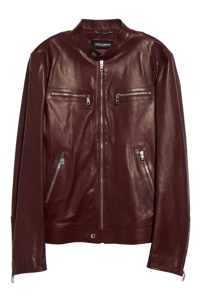 Leather Biker Jacket, Alternate, color, MARRONE/ VIOLA SCURO
