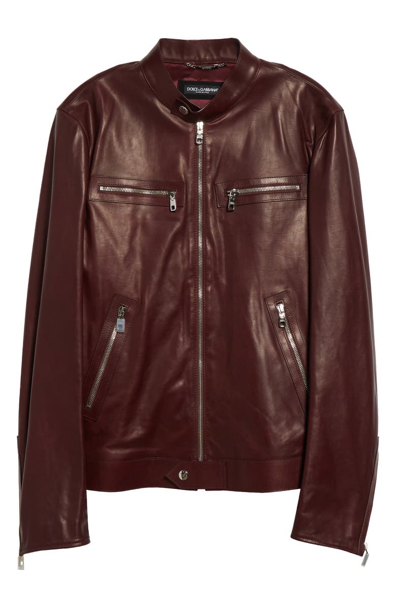 Dolce&Gabbana Leather Biker Jacket, Alternate, color, Marrone/ Viola Scuro